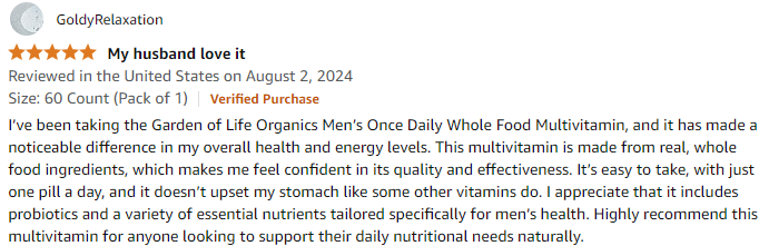 Review amazon garden of life organics multivitamin for men